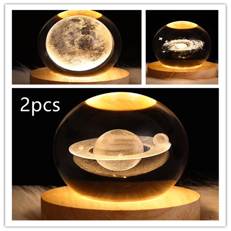 Lampe de table en cristal galaxie LED, lampe 3D de planète et de lune, décoration de chambre pour enfants, fête d'anniversaire pour enfants.