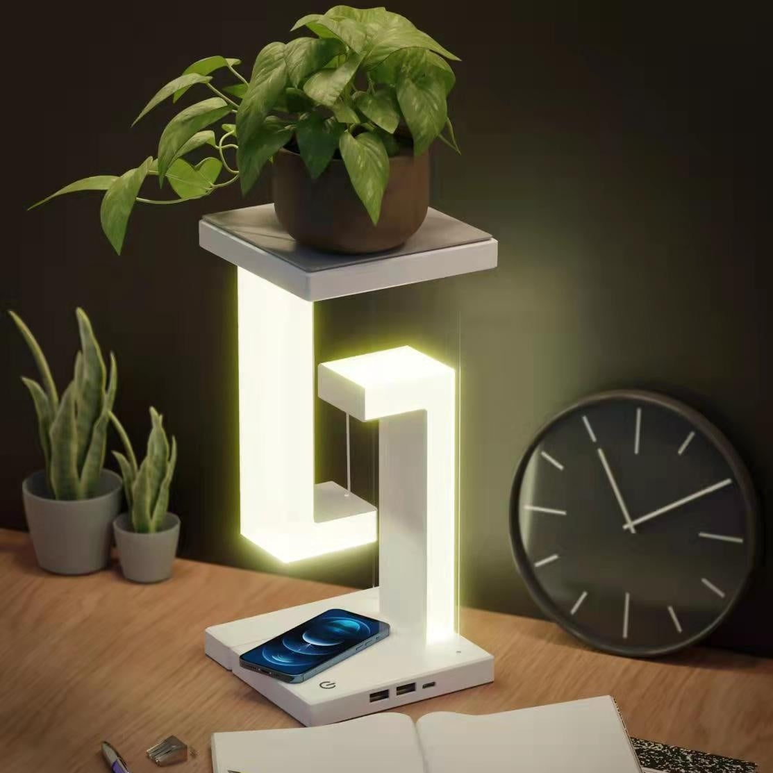 Lampe de table suspendue à chargement sans fil créative pour smartphone, lampe d'équilibre flottante pour la maison et la chambre.