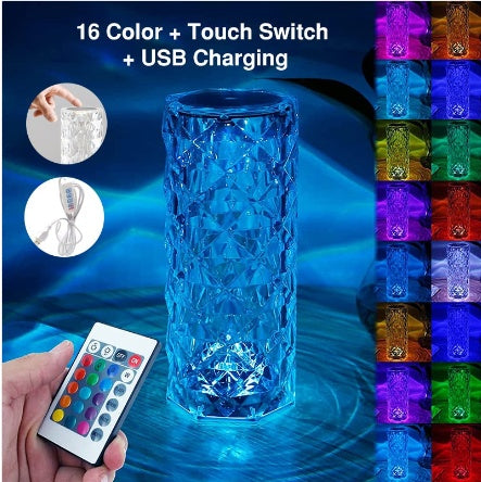 Lampe de table en cristal créatif rechargeable en acrylique pour chambre à coucher.