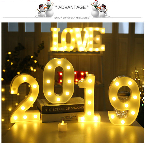 Veilleuse LED lumineuse avec lettres et chiffres de l'alphabet anglais, lampe à piles, décoration romantique pour mariage, fête de Noël