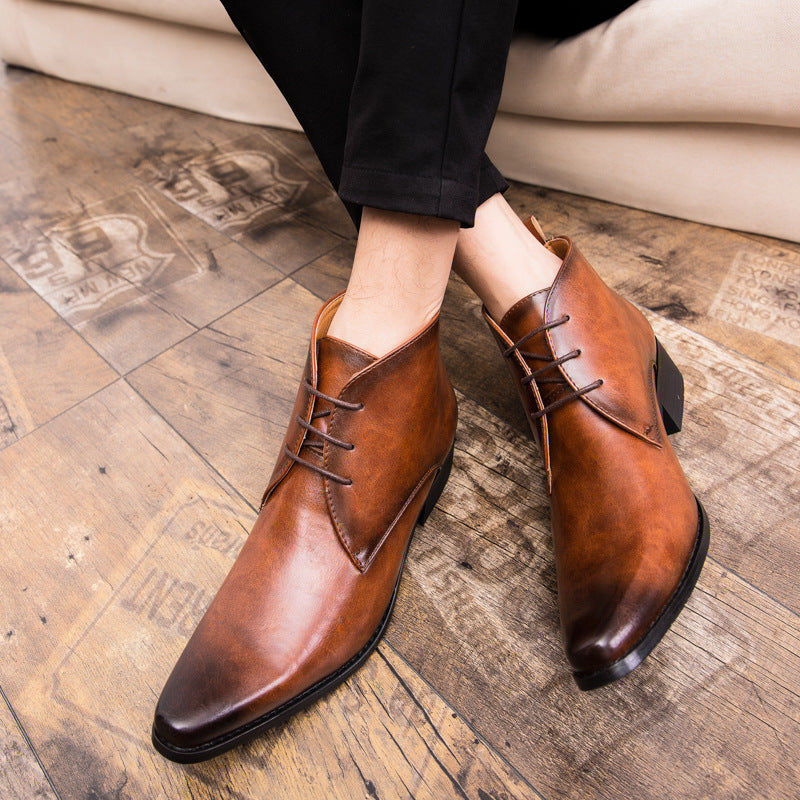 Chaussures en cuir montantes pour hommes britanniques à bout pointu
