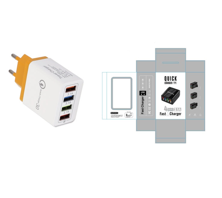 Chargeur USB Quick Charge 3.0 Adaptateur pour 4 téléphones pour tablette Chargeur mural portable Chargeur rapide