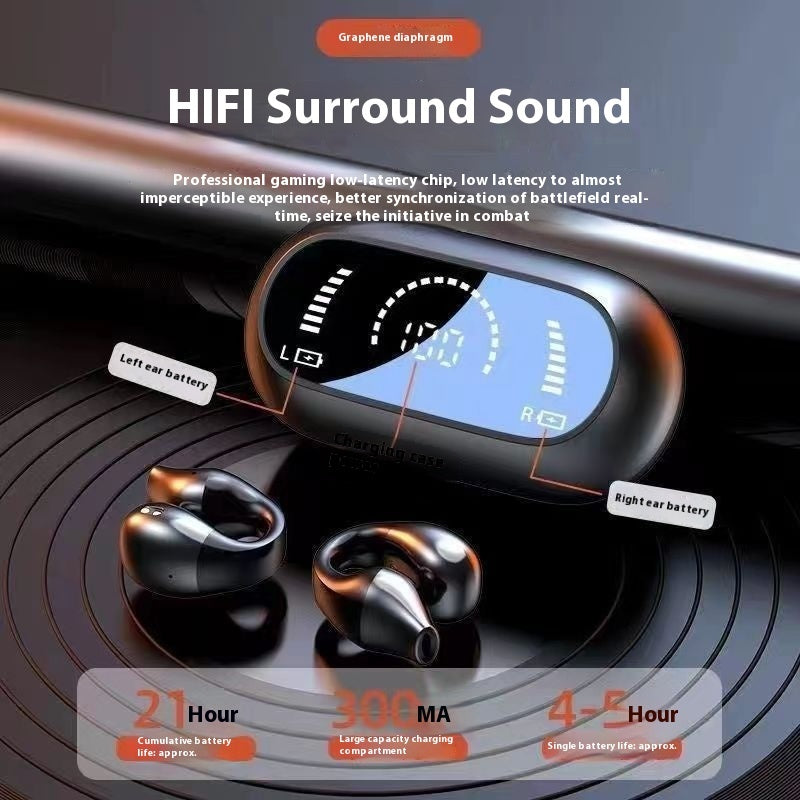 Casque d'écoute à conduction osseuse avec clip d'oreille, compatible Bluetooth 5.2, écouteurs sans fil HIFI, mains libres, tactiles, casque de sport à suppression de bruit avec micro