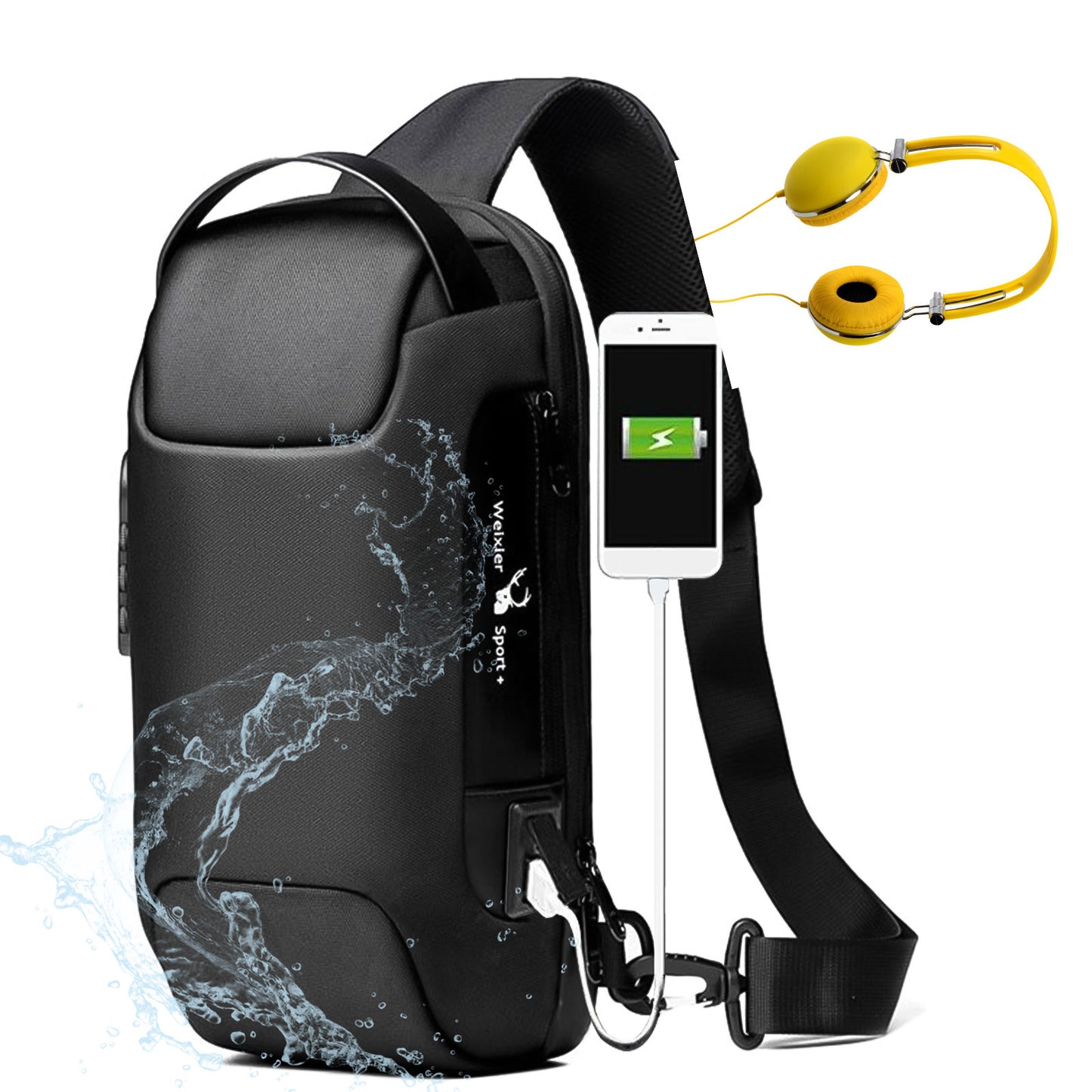 Sac à bandoulière étanche USB antivol pour homme, sac à bandoulière Oxford multifonction pour court voyage