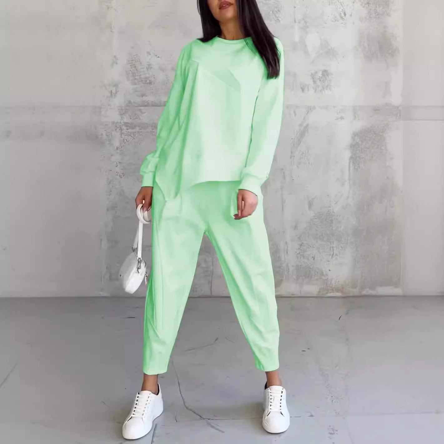 Ensemble pull à manches longues ample et irrégulier à col rond pour femme