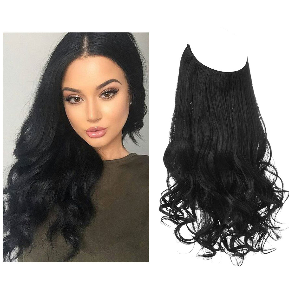 Perruque Extension Femelle Fibre Chimique Cheveux Longs Bouclés Fibre Haute Température Mate Fil De Pêche Perruque Ensemble