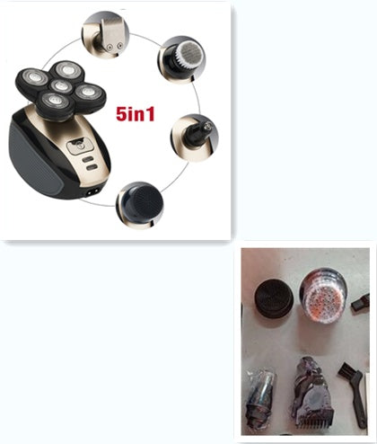 Rasoir électrique multifonction 5 en 1 avec 5 lames pour hommes, tondeuse rechargeable pour tête rasée, barbe et poils de nez.
