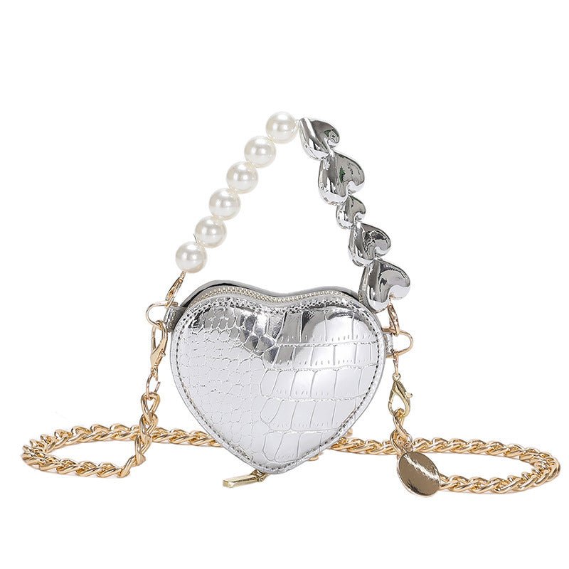 Mini sac à main en perles en forme de cœur, mode, joli sac à lèvres en chaîne, sac à bandoulière pour femmes, couleur bonbon lumineuse.