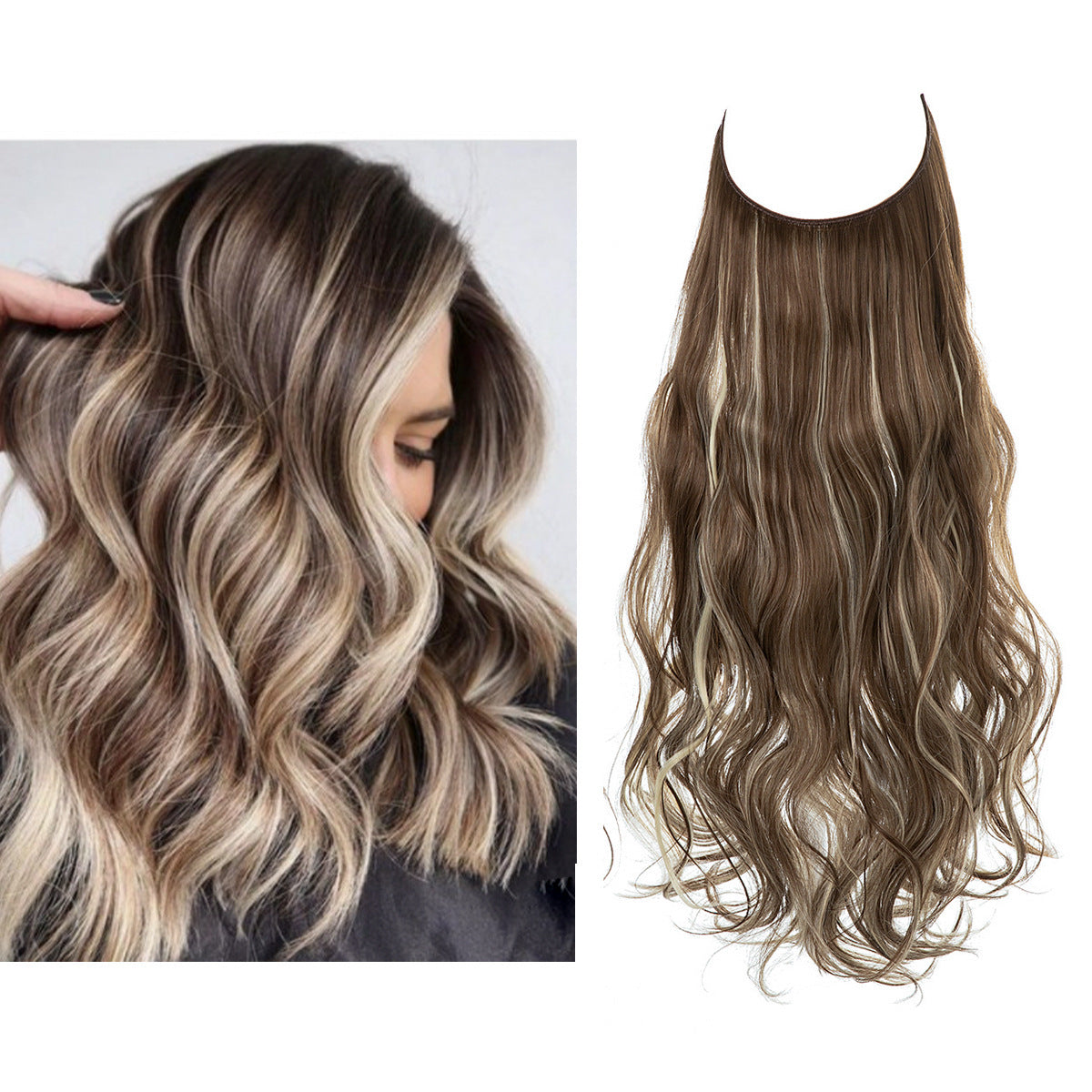 Perruque Extension Femelle Fibre Chimique Cheveux Longs Bouclés Fibre Haute Température Mate Fil De Pêche Perruque Ensemble