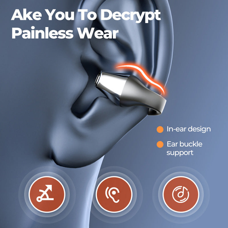 Casque d'écoute à conduction osseuse avec clip d'oreille, compatible Bluetooth 5.2, écouteurs sans fil HIFI, mains libres, tactiles, casque de sport à suppression de bruit avec micro