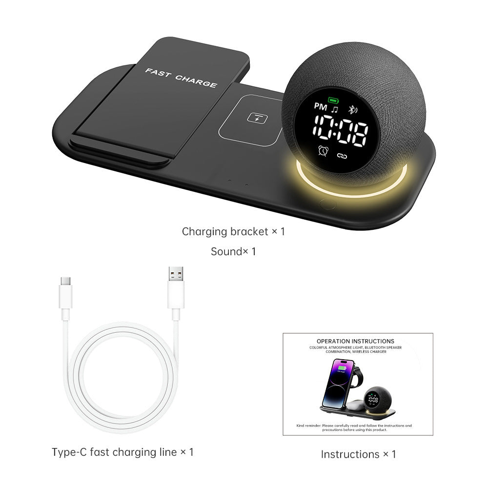 Horloge de réveil à lumière ambiante à bruit blanc multifonctionnelle avec haut-parleur Bluetooth