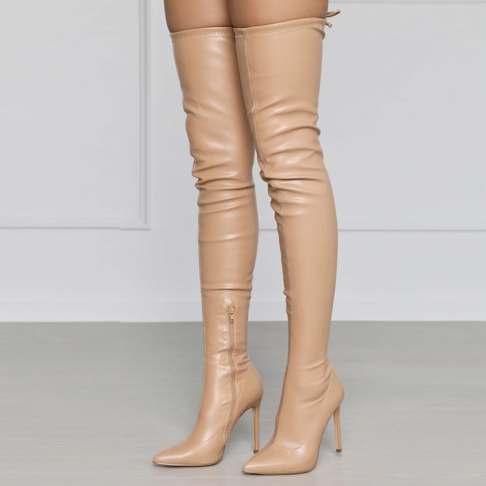 Bottes sexy à talons aiguilles pointus en PU au-dessus du genou
