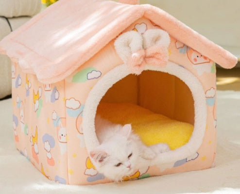 Maison pour chien pliable, lit pour chat, villa d'hiver pour chien, chenil de sommeil, nid amovible, cave chaude et fermée, canapé pour animaux de compagnie.
