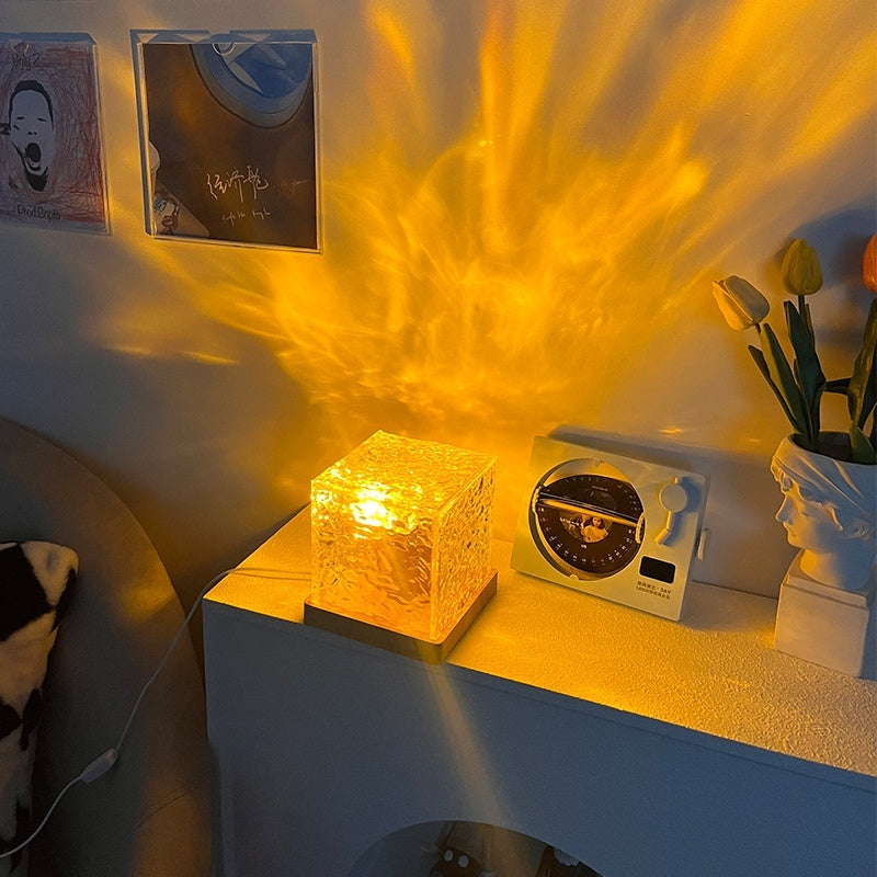 Lampe de table à LED avec projection rotative et USB, lumière d'ambiance ondulée, en cristal, RVB, intensité variable, décoration de la maison, 16 couleurs, cadeaux