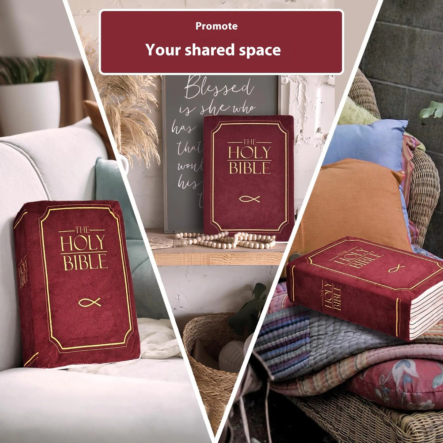 Oreiller en peluche en forme de Bible de Noël pour décoration d'intérieur