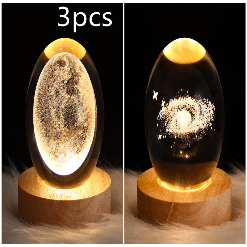 Lampe de table en cristal galaxie LED, lampe 3D de planète et de lune, décoration de chambre pour enfants, fête d'anniversaire pour enfants.