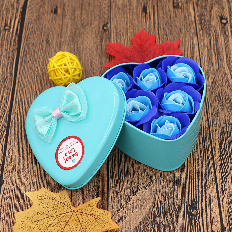 Coffret cadeau fleur de savon Cadeau Saint Valentin Fête des Mères Cadeaux créatifs Ours Fleur Rose Boîte en fer blanc en forme de cœur