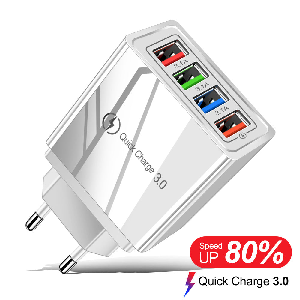 Chargeur USB Quick Charge 3.0 Adaptateur pour 4 téléphones pour tablette Chargeur mural portable Chargeur rapide