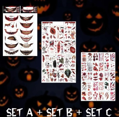 Nouveau produit Halloween autocollant de tatouage de bouche lèvres effrayantes décoration bricolage