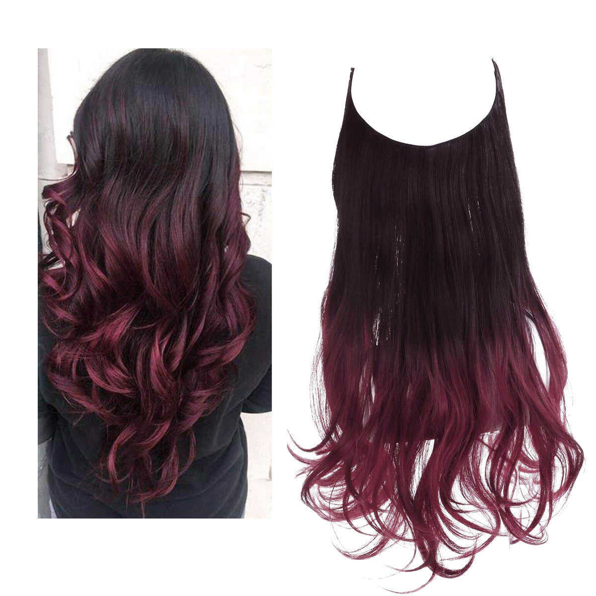 Perruque Extension Femelle Fibre Chimique Cheveux Longs Bouclés Fibre Haute Température Mate Fil De Pêche Perruque Ensemble