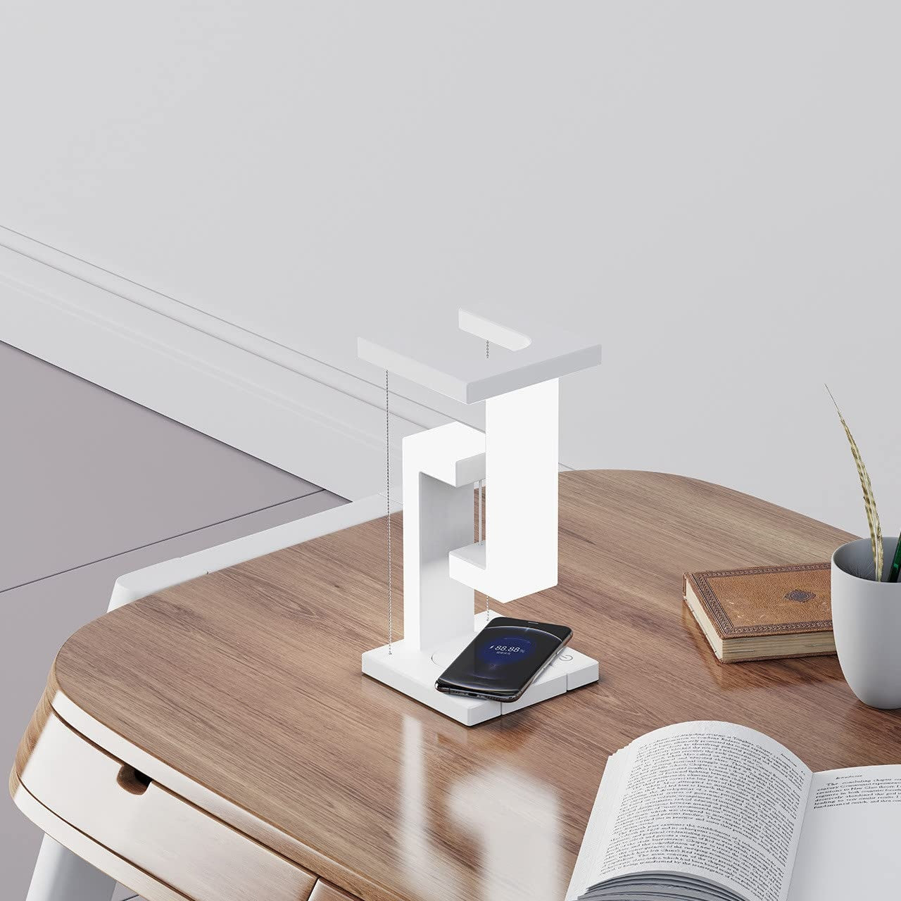 Lampe de table suspendue à chargement sans fil créative pour smartphone, lampe d'équilibre flottante pour la maison et la chambre.