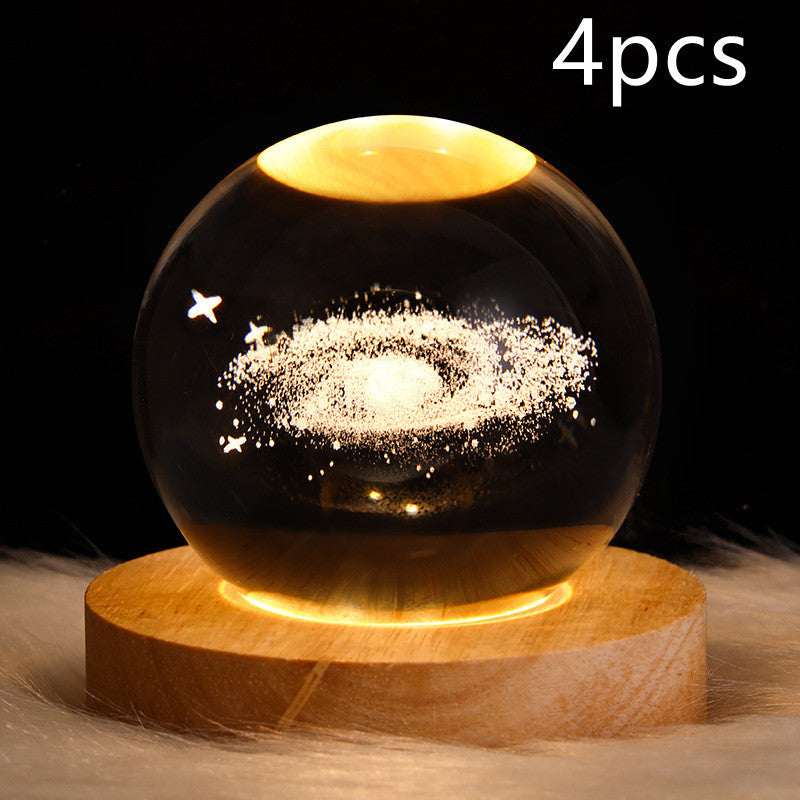 Lampe de table en cristal galaxie LED, lampe 3D de planète et de lune, décoration de chambre pour enfants, fête d'anniversaire pour enfants.