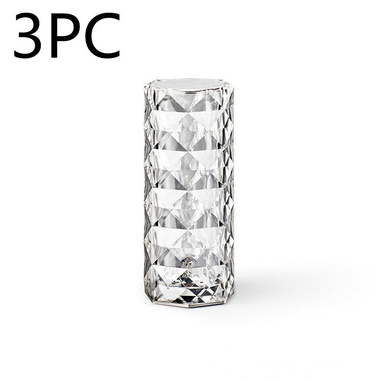 Lampe de table en cristal nordique USB, lampes de chambre, lumière d'ambiance à intensité variable, lampe de nuit en diamant, projecteur de rose, décoration.