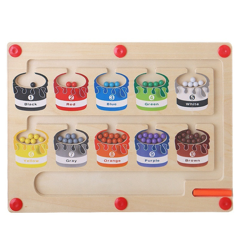 Puzzle en bois numérique de labyrinthe coloré magnétique