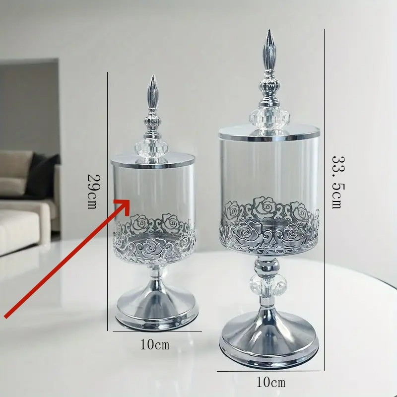 Réservoir de stockage en verre cristal européen avec couvercle ornements décoratifs