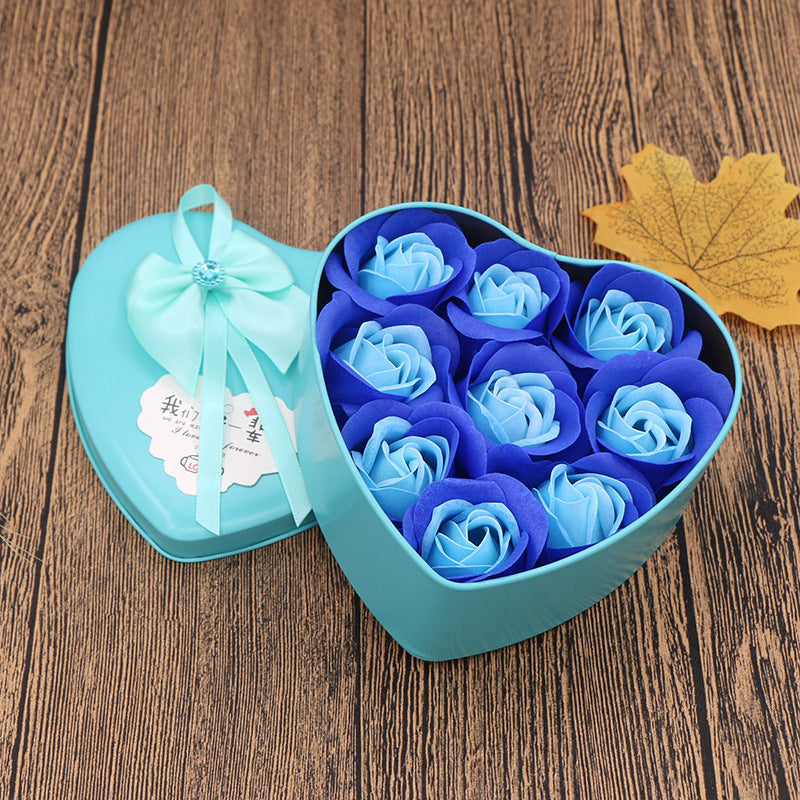 Coffret cadeau fleur de savon Cadeau Saint Valentin Fête des Mères Cadeaux créatifs Ours Fleur Rose Boîte en fer blanc en forme de cœur