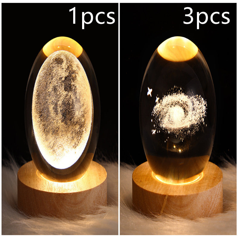 Lampe de table en cristal galaxie LED, lampe 3D de planète et de lune, décoration de chambre pour enfants, fête d'anniversaire pour enfants.