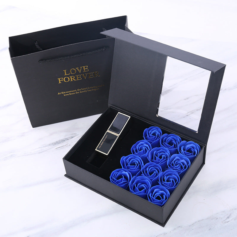 Coffret cadeau de rouge à lèvres à la rose éternelle avec savon à couvercle rabattable