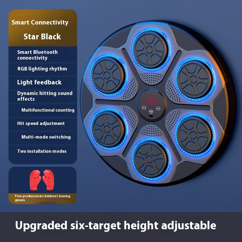 Machine de boxe musicale pour la maison avec lumière RGB, compatible Bluetooth, mode adulte, vitesse réglable pour le kickboxing, le karaté et la remise en forme à domicile.