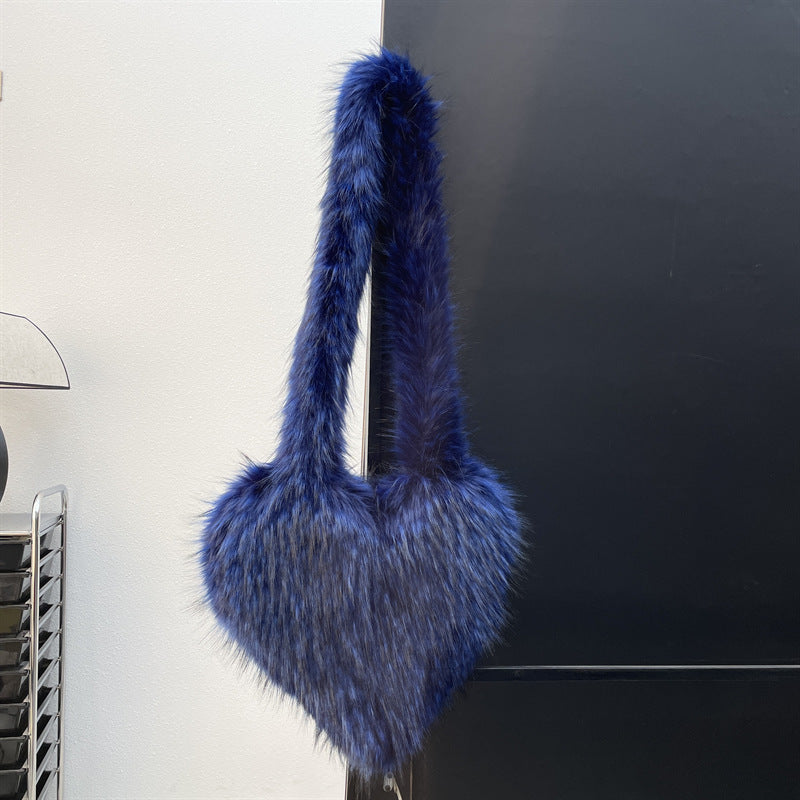 Sacs à bandoulière en polaire d'hiver pour femmes, sac en forme de cœur, sac à main en peluche de grande capacité, sac d'amour.