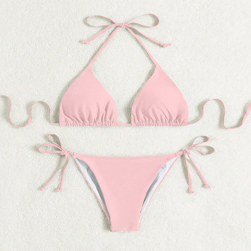 Couleur pure du maillot de bain du bikini licou à lien