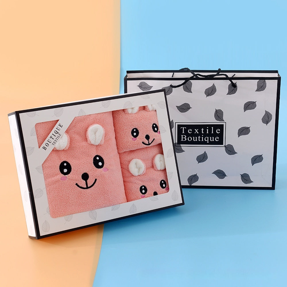 Serviette de bain en velours corail Serviette deux pièces Oreilles de lapin Koala Coffret cadeau