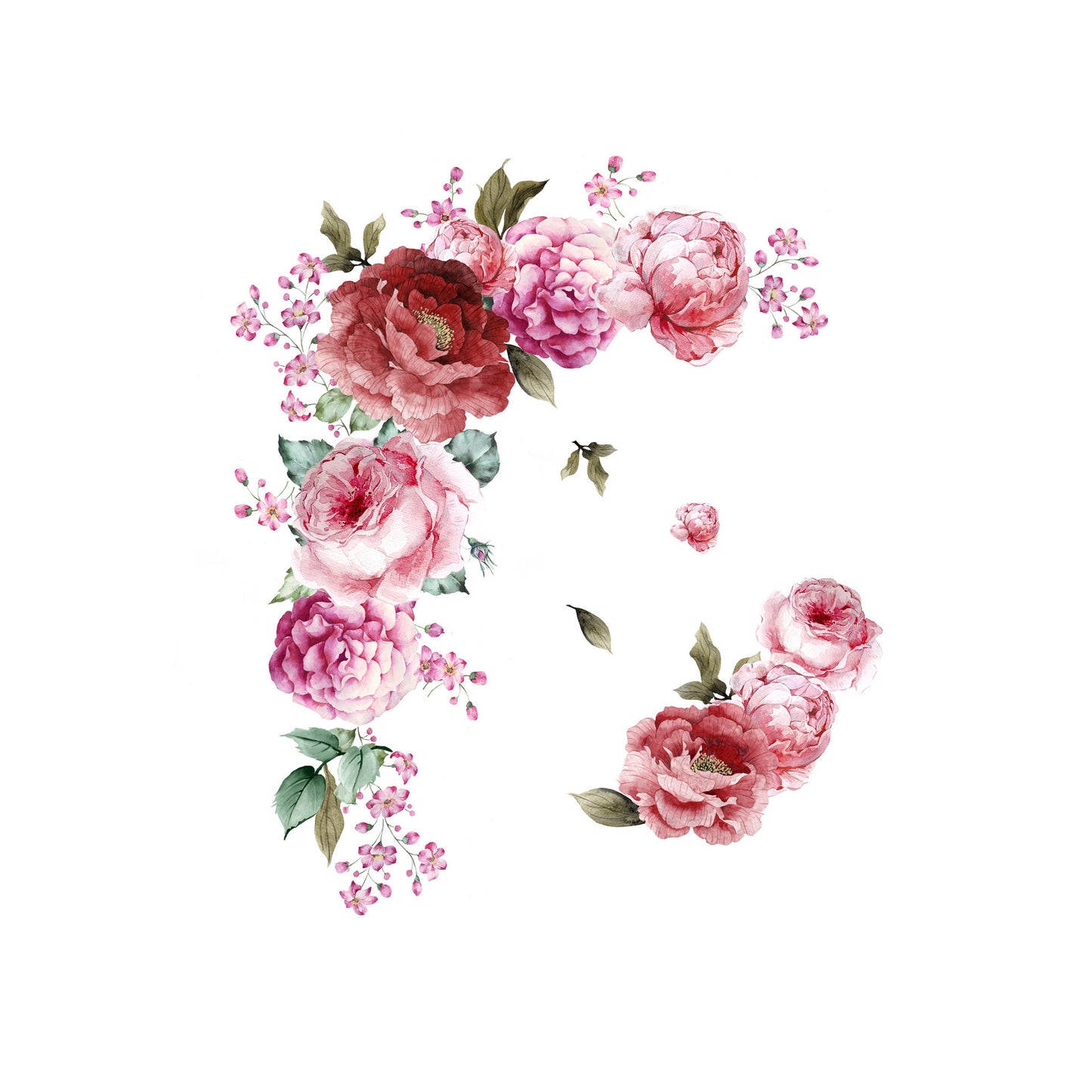 Décoration murale pour le salon autocollants de fleurs de pivoines aquarelle.