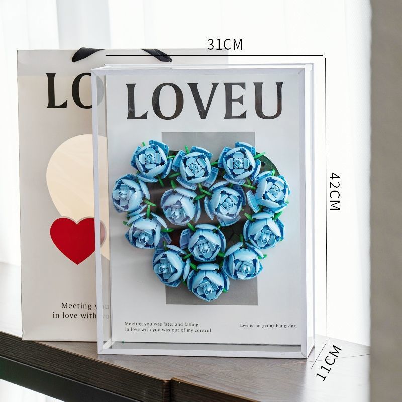 Coffret cadeau de blocs de construction de bouquet de roses à faire soi-même