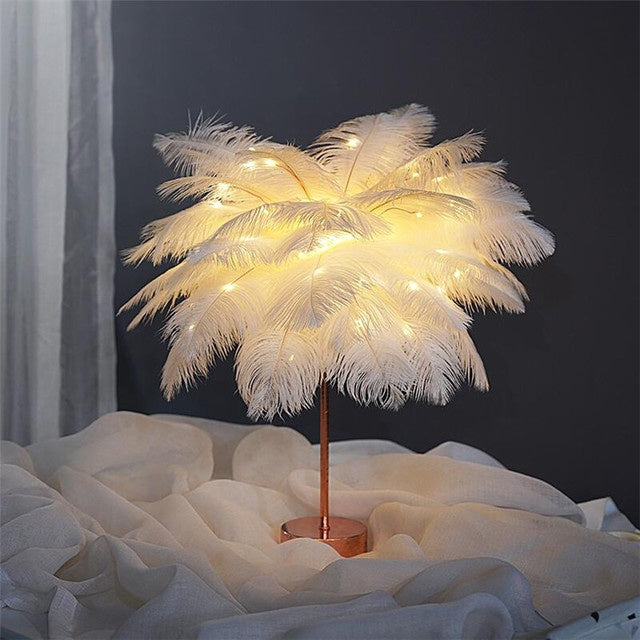 Lampe à plumes, lampe de bureau nordique, lampe de chevet de style européen, lampe de table à plumes, lumière nocturne, décoration moderne de lampe de table.