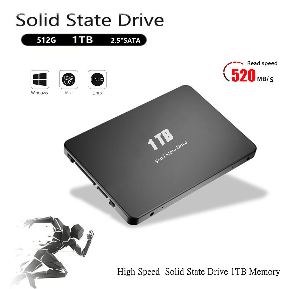 Disque dur à état solide haute vitesse de 2,5 pouces 1 To pour ordinateur portable et de bureau.