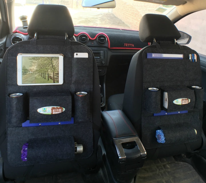 Organisateur de siège arrière de voiture Auto Car, support de style automobile, sac de rangement multifonction en feutre de laine avec plusieurs poches pour accessoires de véhicule.