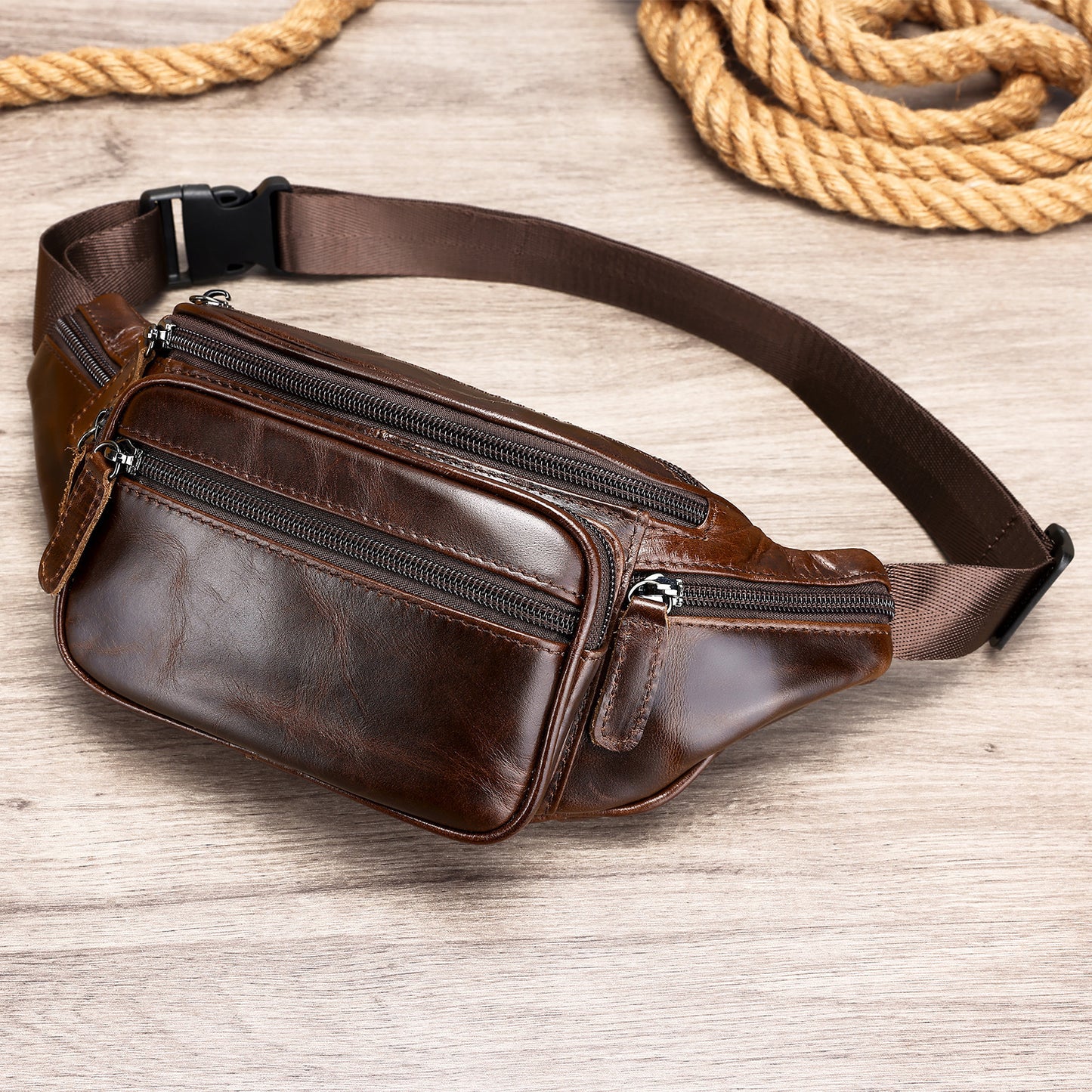 Sac ceinture en cuir pour homme rétro décontracté