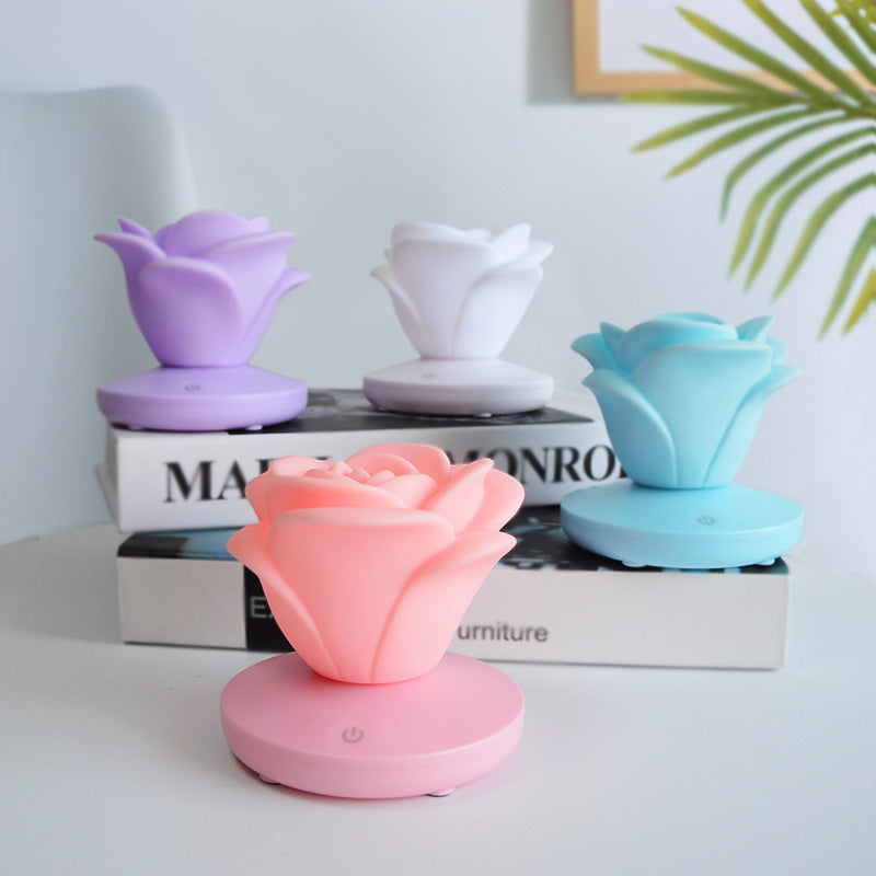 Veilleuse tactile à 4 couleurs en forme de rose romantique, trois niveaux d'éclairage, variateur d'intensité, veilleuse de Saint-Valentin