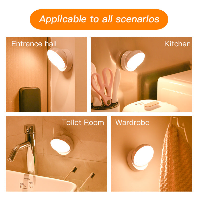 Rotatable human body motion sensor light, hallway light, garage light, wardrobe light, night light.
