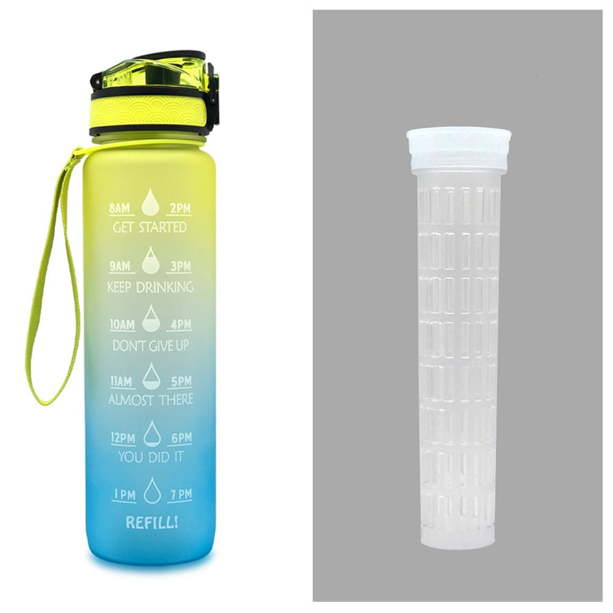 Bouteille d'eau Tritan 1L avec marqueur horaire, couvercle Bounce, bouteille d'eau motivante, tasse étanche pour le cyclisme et le fitness.