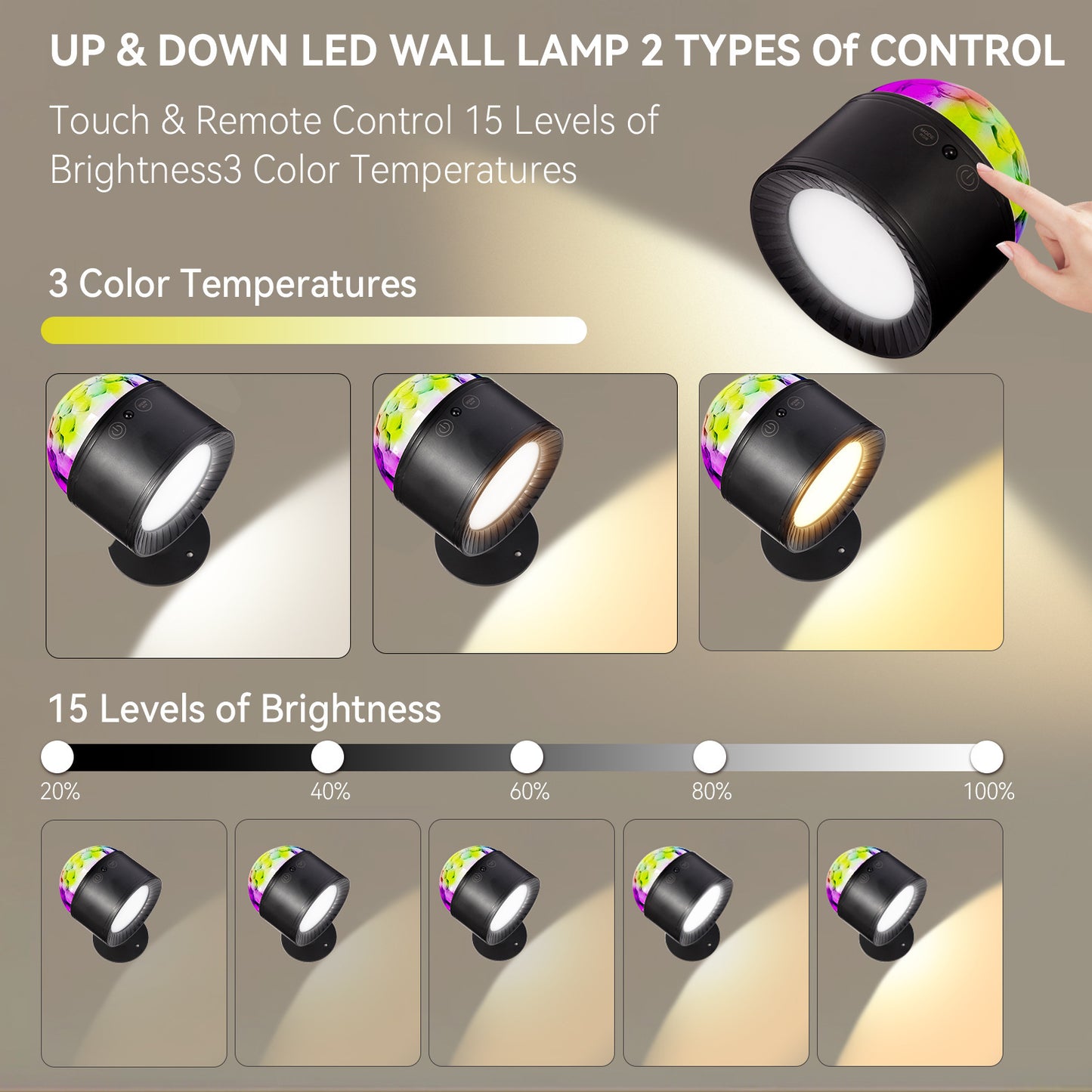 Lampe murale créative rechargeable à trois couleurs avec télécommande et température