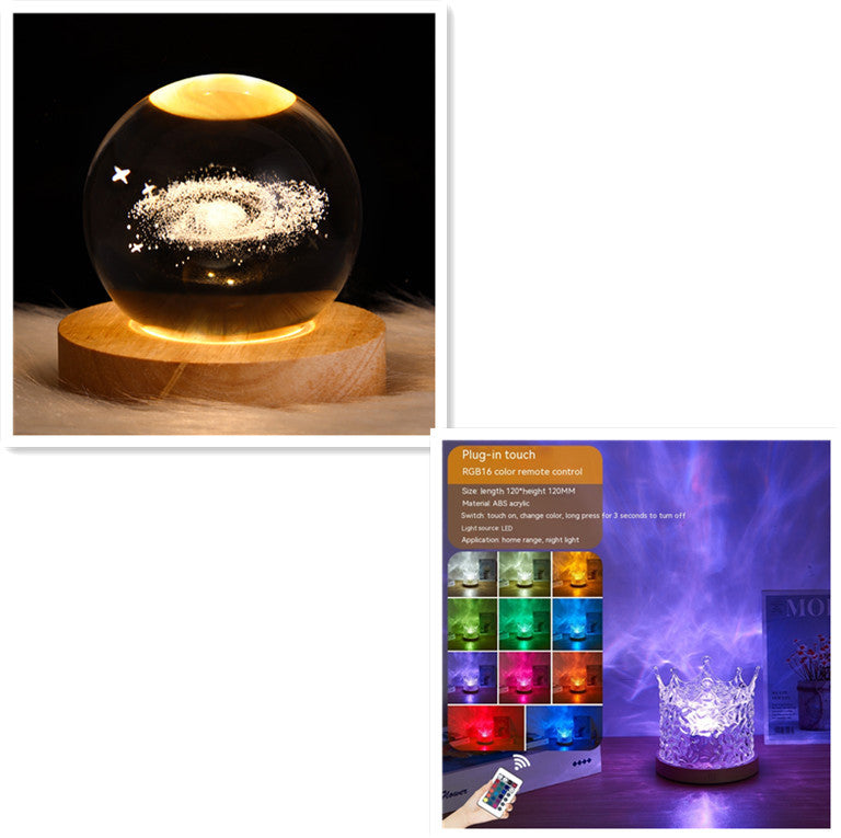 Lampe de table à projection cristalline rotative USB avec effet d'ondulation d'eau LED, lumière d'ambiance nocturne, décoration intérieure dimmable RGB, 16 couleurs, cadeaux.