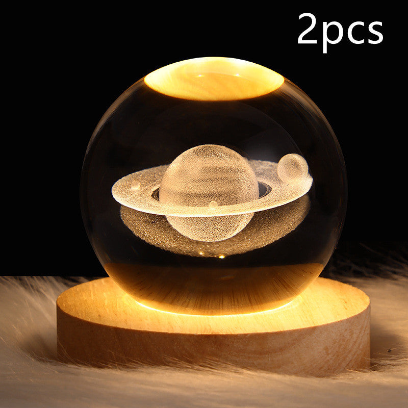 Lampe de table en cristal galaxie LED, lampe 3D de planète et de lune, décoration de chambre pour enfants, fête d'anniversaire pour enfants.