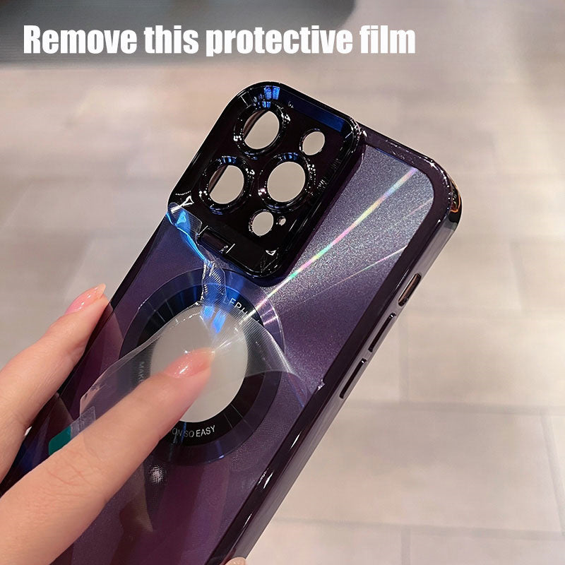 Coque de téléphone électroplaquée, plaquage de luxe, motif CD, étui avec support Magsafe pour 12 13 14 Pro Max, support de caméra invisible, support d'objectif, aspiration magnétique.