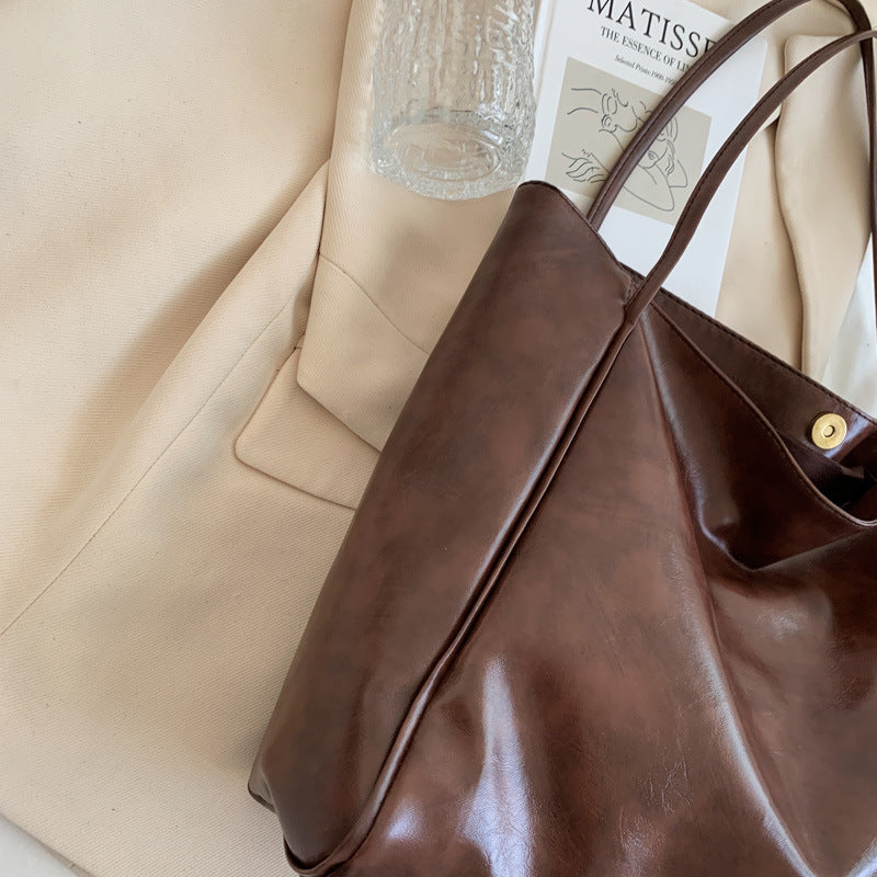 Sac à main tendance pour l'automne et l'hiver, sac à bandoulière en cuir souple de grande capacité, sac à main rétro décontracté japonais et coréen